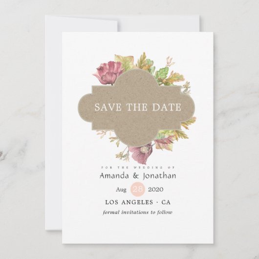 Save The Date Mariage de forêt rustique aquarelle (Devant)