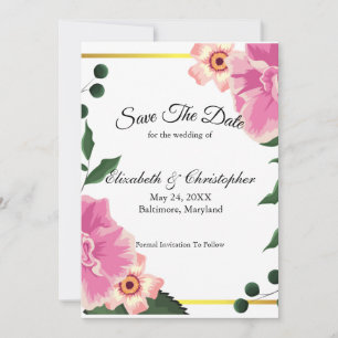 Save The Date Mariage de frontière rose vert Floral or