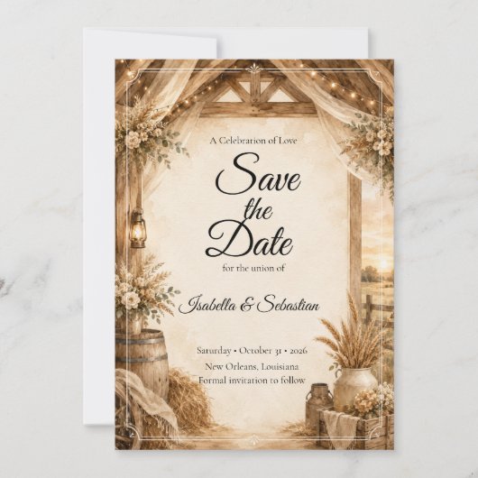 Save The Date Mariage de grange rustique (Devant)