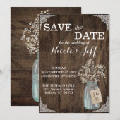 Save The Date Mariage de grange rustique Bois Mason Jar Baby's B (Devant / Derrière)