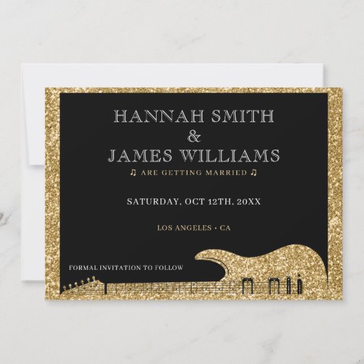 Save The Date Mariage de guitare Parties scintillant noir et or (Dos)