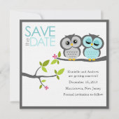 Save The Date Mariage de Hiboux Gris et Aqua Enregistrez la Date (Devant)