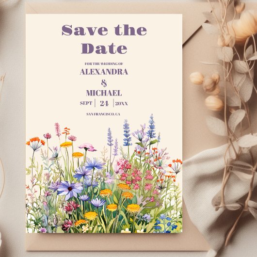 Save The Date Mariage de jardin botanique Fleur sauvage simple