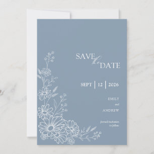 Save The Date Mariage de jardin chic en bleu poussiéreux avec bo