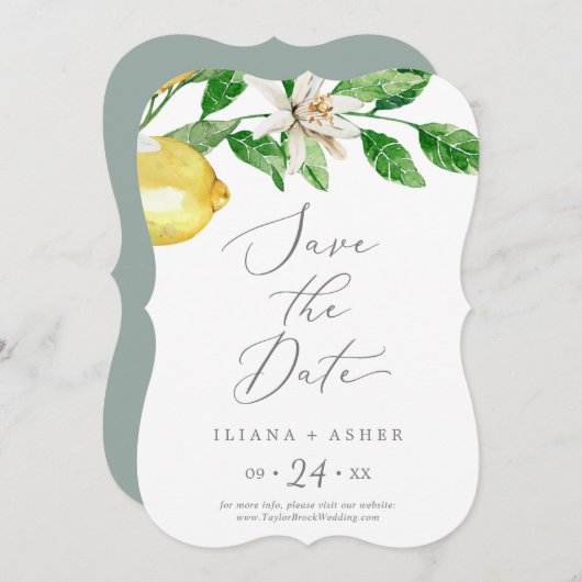 Save The Date Mariage de jardin de citron moderne (Devant / Derrière)