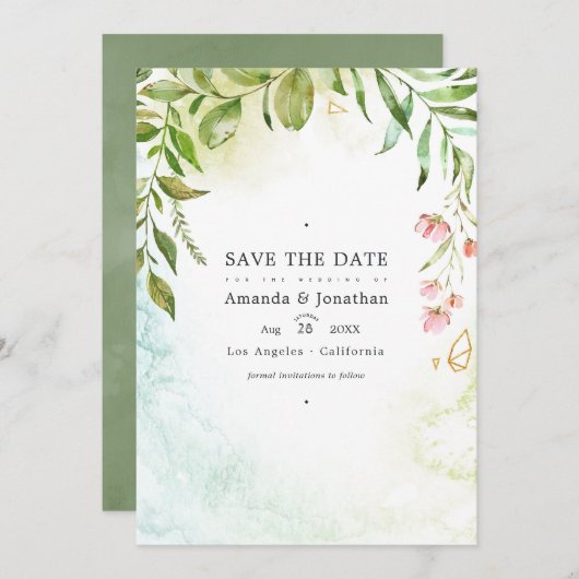 Save The Date Mariage de jardin de verdure cristalline géométriq (Devant / Derrière)