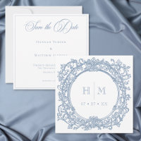 Mariage de jardin élégant bleu vintage à blason