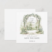 Save The Date Mariage de jardin élégant sous une arche florale  (Devant / Derrière)