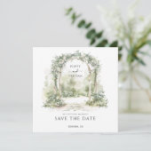 Save The Date Mariage de jardin élégant sous une arche florale  (Debout devant)
