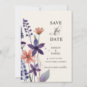 Save The Date Mariage de jardin Fleur sauvage violet moderne (Devant)