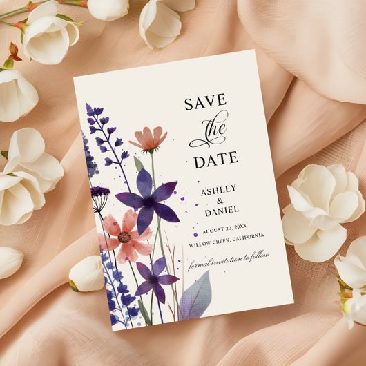 Save The Date Mariage de jardin Fleur sauvage violet moderne