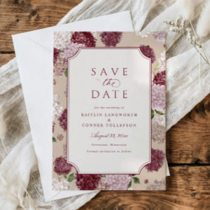 Save The Date Mariage de jardin floral aux hydrangeas bordeaux v