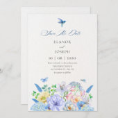 Save The Date Mariage de jardin floral bleu esthétique (Devant / Derrière)