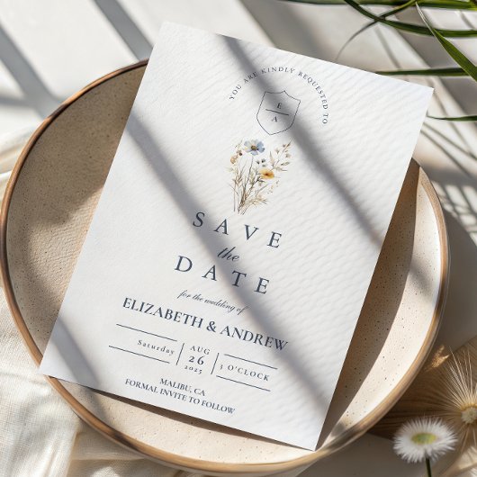 Save The Date Mariage de jardin floral bleu rustique