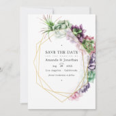 Save The Date Mariage de jardin Herbier de succulentes géométriq (Devant)