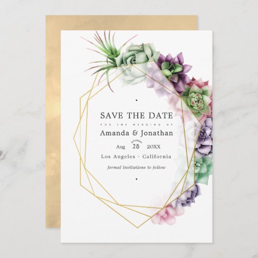 Save The Date Mariage de jardin Herbier de succulentes géométriq (Devant / Derrière)