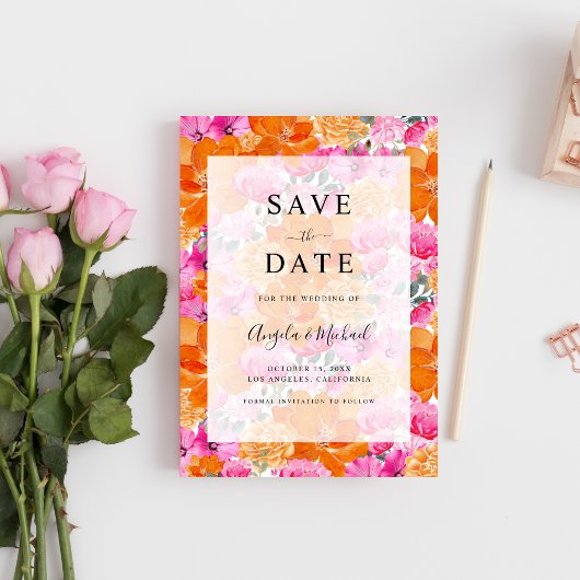 Save The Date Mariage de Jardin lumineux rose orange pâle