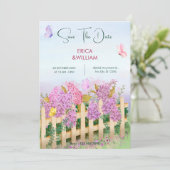 Save The Date Mariage de jardin papillons Rose Violet (Debout devant)