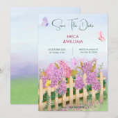 Save The Date Mariage de jardin papillons Rose Violet (Devant / Derrière)