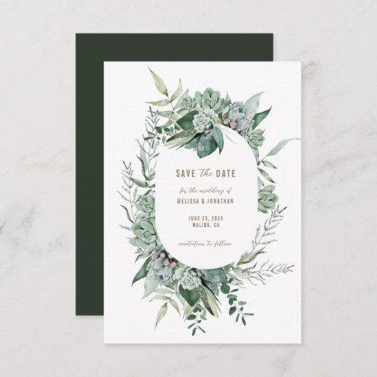 Save The Date Mariage de jardin Succulent Enregistrer la date (Devant / Derrière)