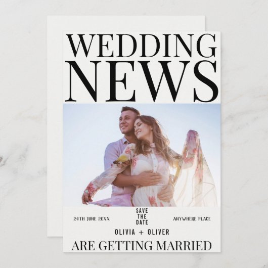 Save The Date Mariage de journal photo amusant unique (Devant / Derrière)