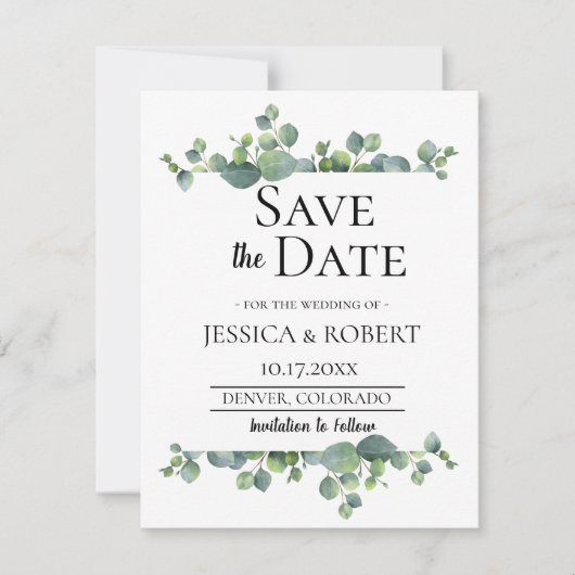 Save The Date Mariage de la branche Eucalyptus Enregistrer la da (Devant)