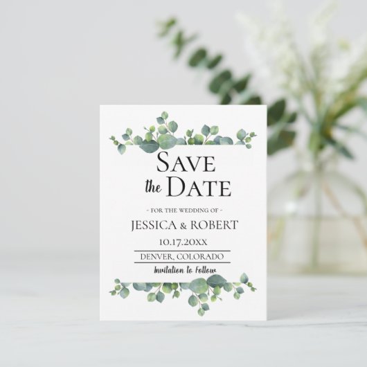 Save The Date Mariage de la branche Eucalyptus Enregistrer la da (Debout devant)