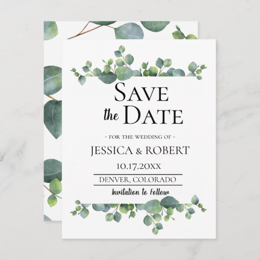 Save The Date Mariage de la branche Eucalyptus Enregistrer la da (Devant / Derrière)