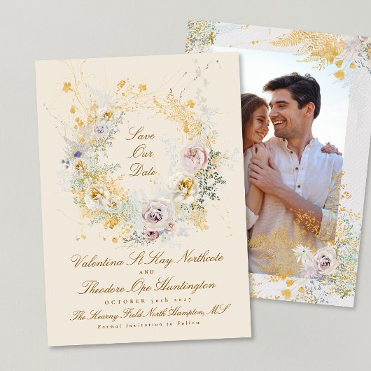 Save The Date mariage de la couronne botanique romantique