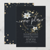 Save The Date Mariage de la couronne d'or blanc noir (Devant / Derrière)