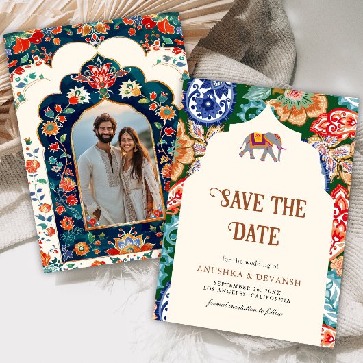 Save The Date Mariage de la crème Elephant Art Populaire Indienn