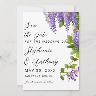Save The Date Mariage de la glycine violette à pendaison botaniq