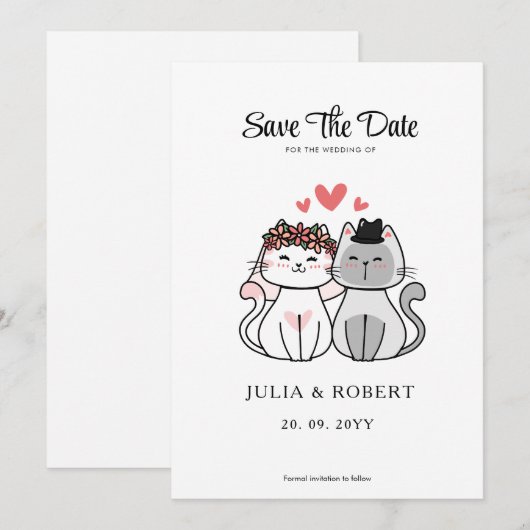 Save The Date Mariage de la mariée et du marié Chat Mignon (Devant / Derrière)