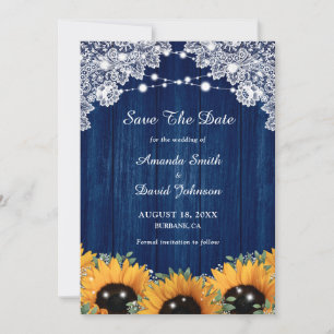 Save The Date Mariage de la marine Blue Sunflower Eucalyptus
