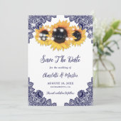 Save The Date Mariage de la Marine Blue Sunflower Lace (Debout devant)