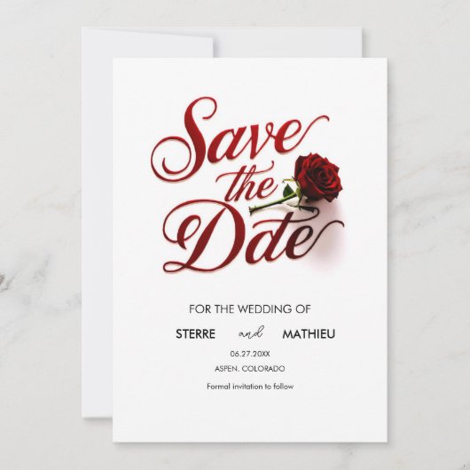 Save The Date Mariage de la rose rouge moderne (Devant)