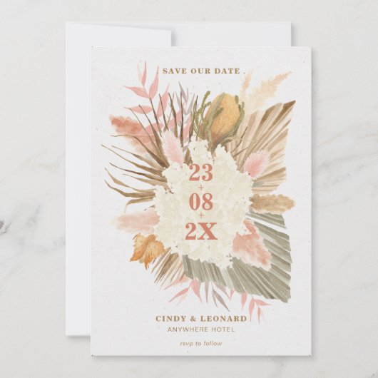 Save The Date Mariage de laiton Rustique Boho Pampas (Devant)