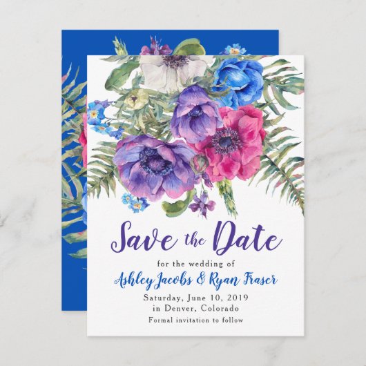 Save The Date Mariage de l'anémone Enregistrer la date Aquarelle (Devant / Derrière)