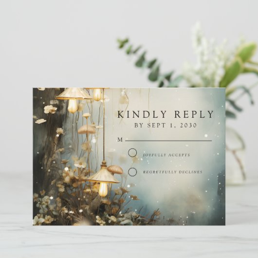 Save The Date Mariage de lanternes à pendage de forêt enchantées (Debout devant)