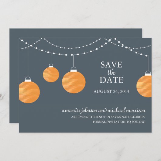 Save The Date Mariage de lanternes en papier orange Enregistrer  (Devant / Derrière)