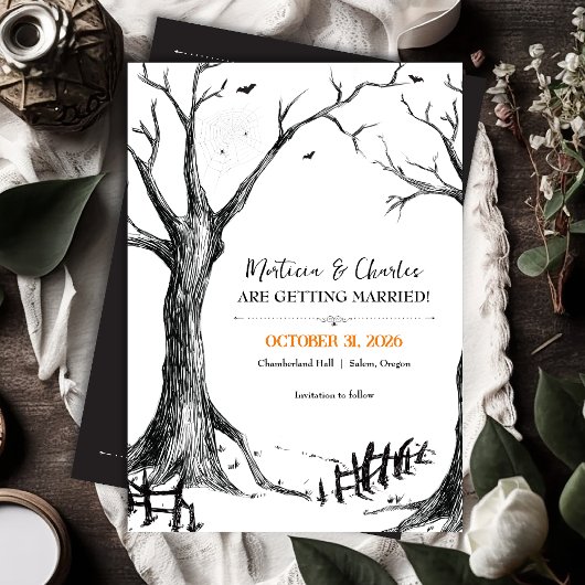 Save The Date Mariage de l'arbre d'Halloween de la veille de la 