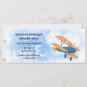 Save The Date Mariage de l'avion Biplane LOVE and Heart Cloud