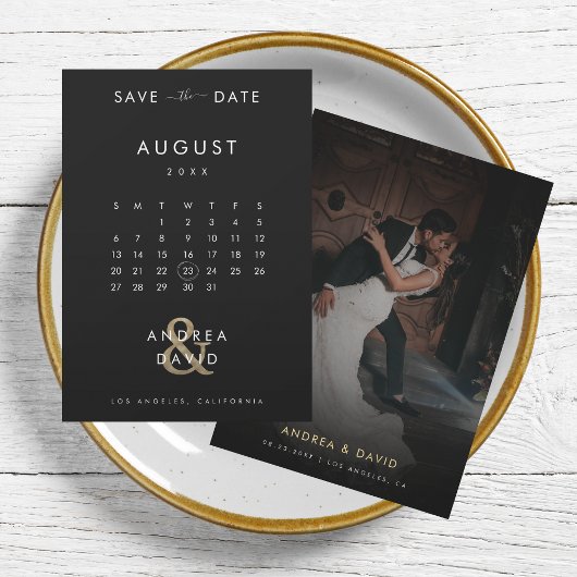 Save The Date Mariage de l'esperluette dorée et du calendrier de