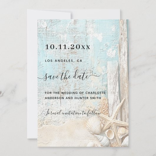Save The Date Mariage de l'étoile de plage en bois flotté enregi (Devant)