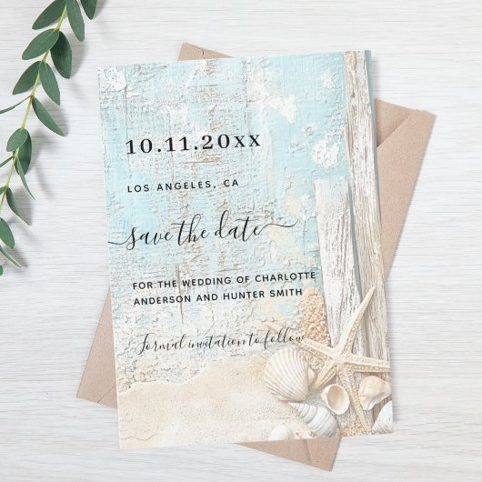 Save The Date Mariage de l'étoile de plage en bois flotté enregi