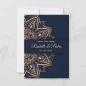 Save The Date Mariage de Luxe Bleu Or Élégant (Devant)