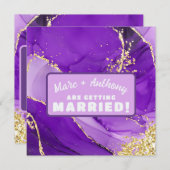 Save The Date Mariage de Luxe Marbre Fantaisie Violet et Or (Devant / Derrière)
