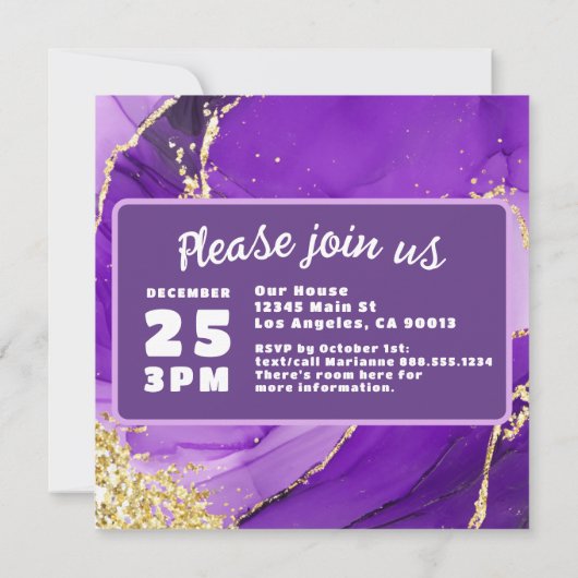Save The Date Mariage de Luxe Marbre Fantaisie Violet et Or (Dos)