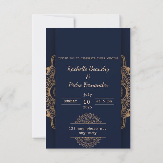 Save The Date Mariage de Luxe Or Bleu Élégant (Dos)