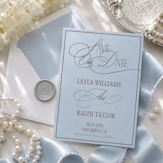 Save The Date Mariage de Luxe Romantique Bleu Océan